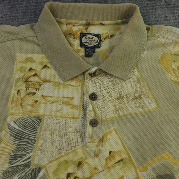 Vintage Tommy Bahama Polo Shirt Large Yellow Beach Floral Short Sleeve Cotton - Picture 2 of 7